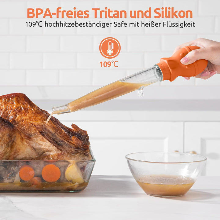 U-Taste 109℃ Hitzebeständige Grosse Abgewinkelte Bratenspritze Tritan Putenfleisch-Fettpipette mit S