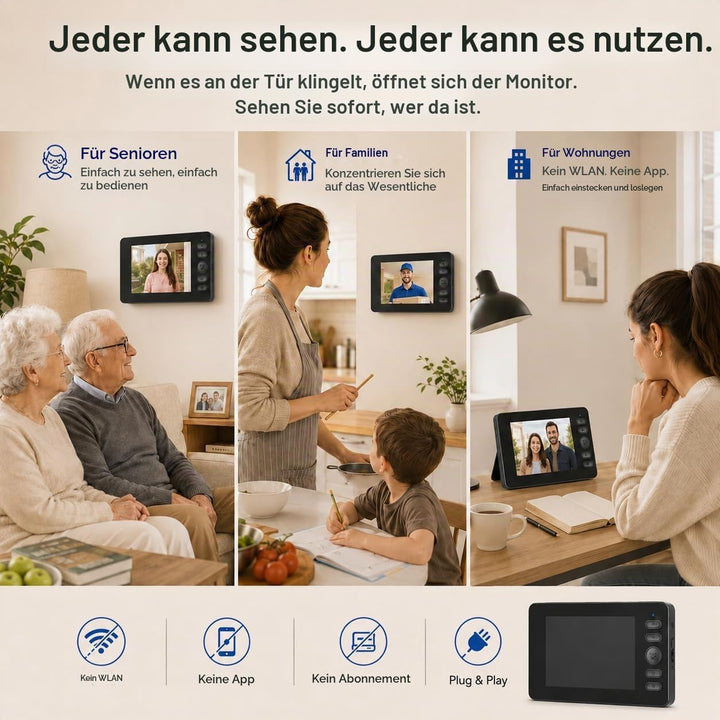 Winnes 1080P Video Türklingel mit Kamera Drahtlose Video Türklingel mit 4,3" Display,170° Weitwinkel