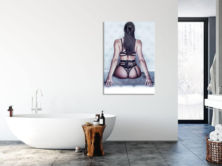 Pixxprint Glasbild | Wandbild aus Echtglas | Brünette Frau in sexy Dessous | 40x60 cm | inkl. Aufhän