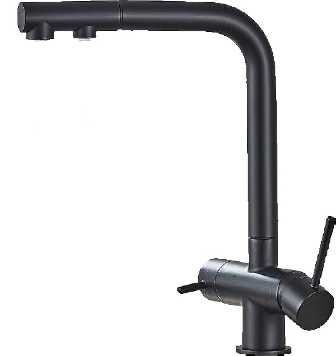 Felix | 3 Wege Premium Schwarz matt ausziehbare Armatur | Edelstahl Osmose Wasserhahn Küche |Mischba