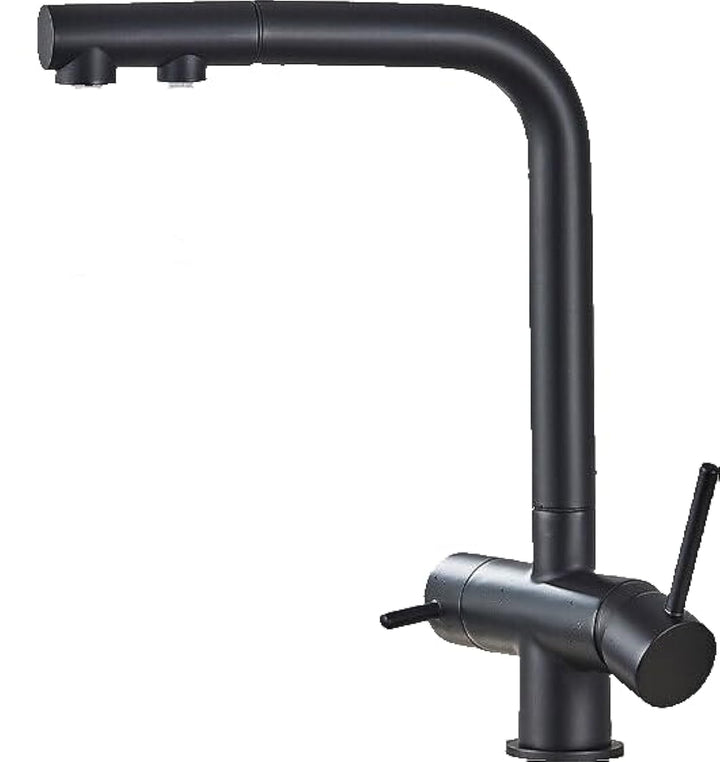 Felix | 3 Wege Premium Schwarz matt ausziehbare Armatur | Edelstahl Osmose Wasserhahn Küche |Mischba