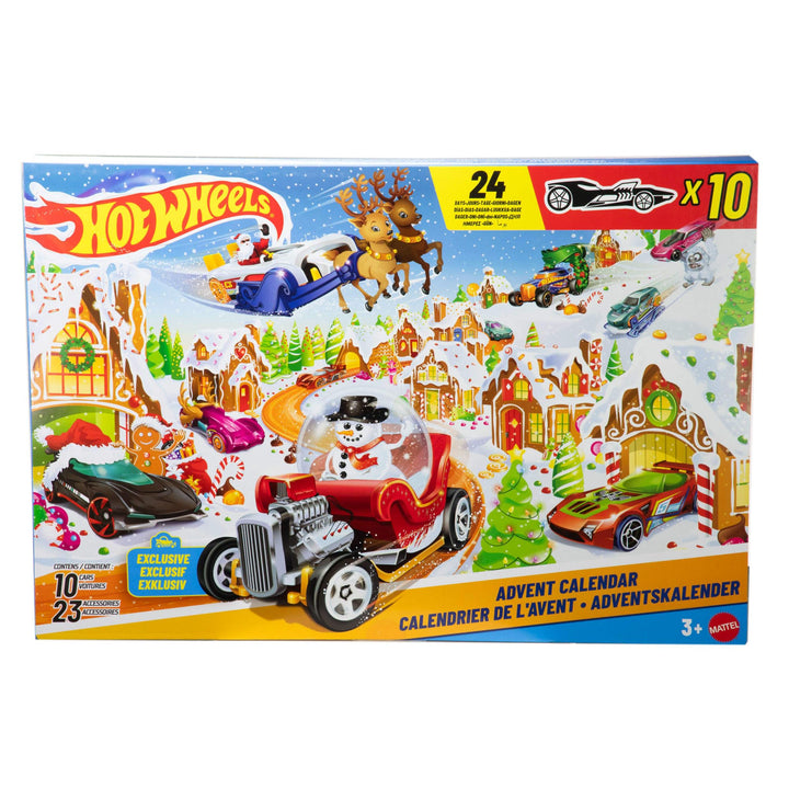 Hot Wheels Spielzeugautos und Spielset, Adventskalender 2025 mit 10 Fahrzeugen im Massstab 1:64, 10