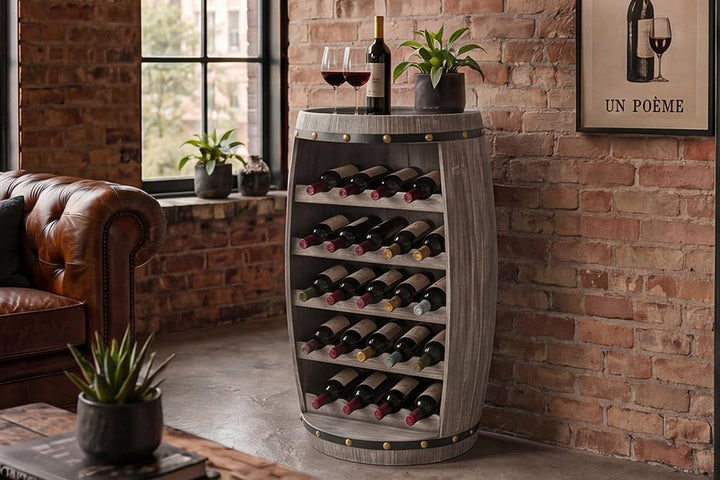 riess-ambiente.de Authentisches Weinregal Bodega 80cm Natur Weinfass Shabby Pinie