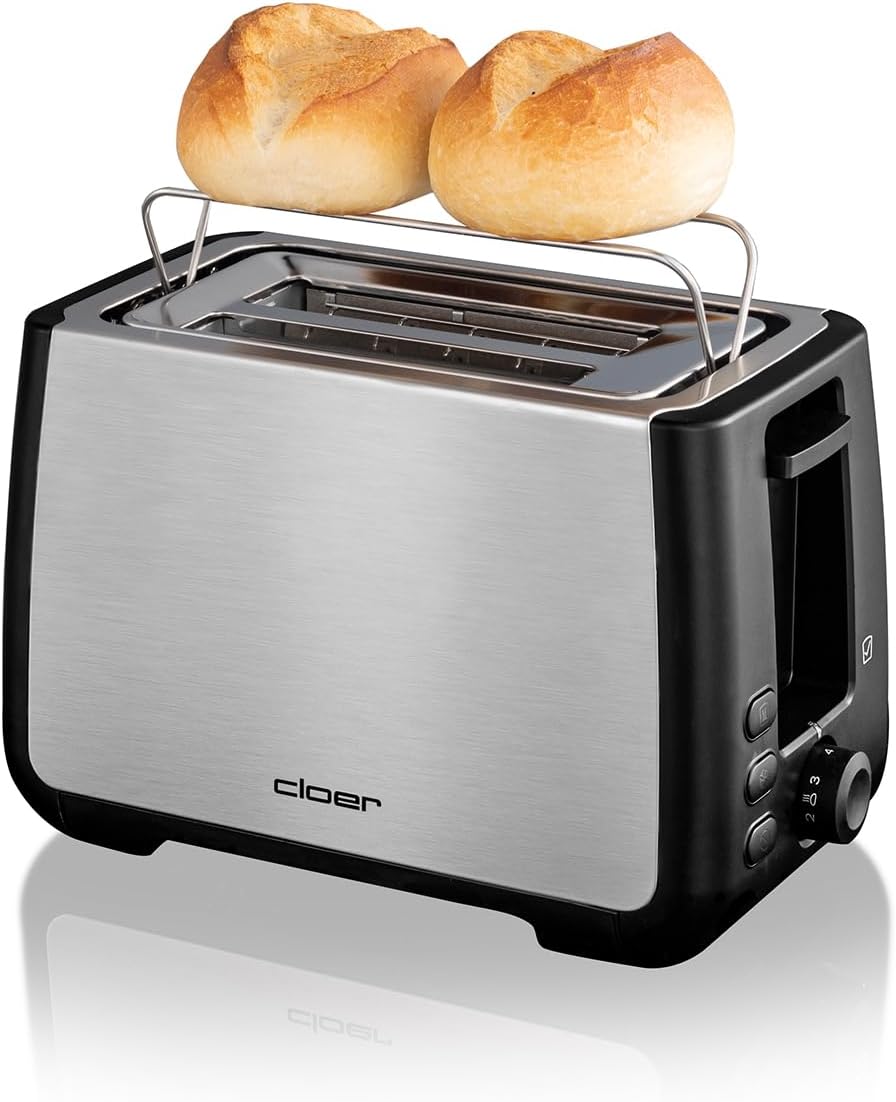 Cloer 3569 King-Size-Toaster für 2 XXL Scheiben, Check-Funktion, Edelstahlgehäuse, 1000 Watt, schwar