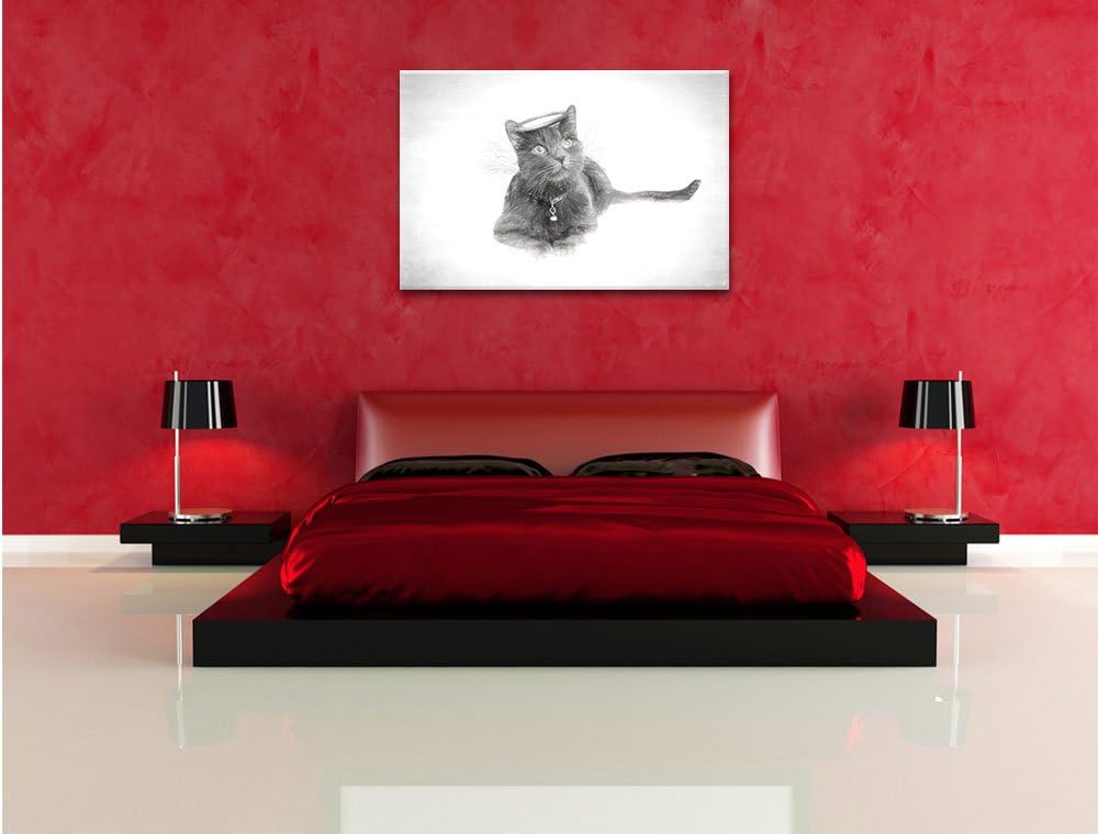 Pixxprint Katzen-Engel im Himmel als Leinwandbild/Grösse: 100x70 / Wandbild/Kunstdruck/fertig bespan