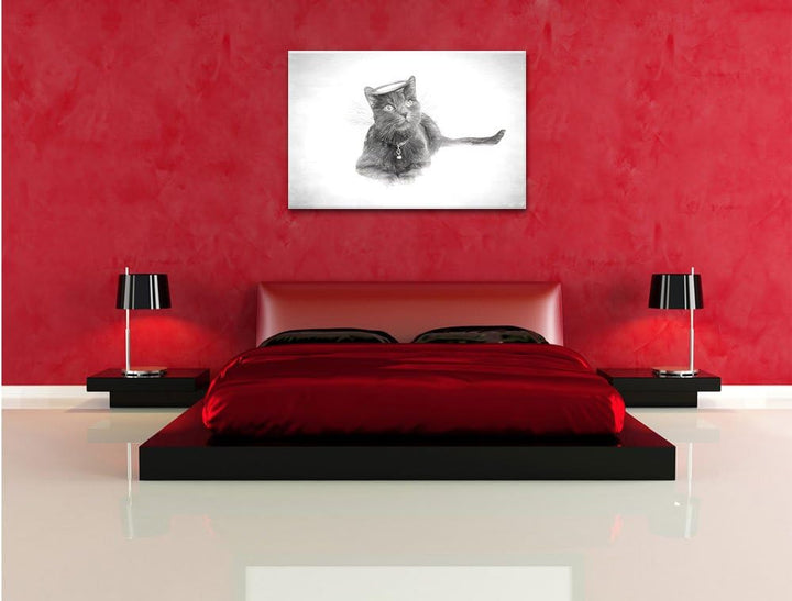 Pixxprint Katzen-Engel im Himmel als Leinwandbild/Grösse: 100x70 / Wandbild/Kunstdruck/fertig bespan