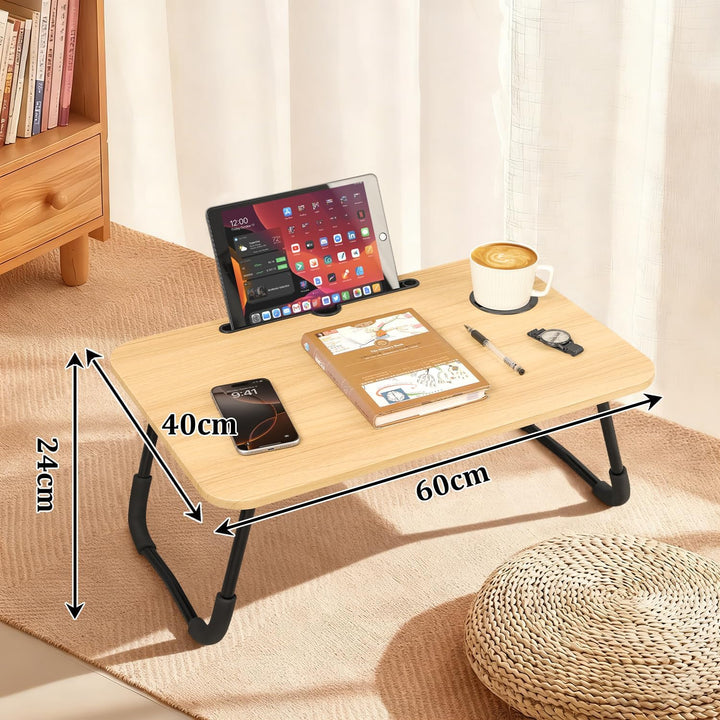 Lap Desk für Laptop Betttisch Tablett mit klappbaren Beinen Holz Kleiner Lap-Tisch mit Getränke- und