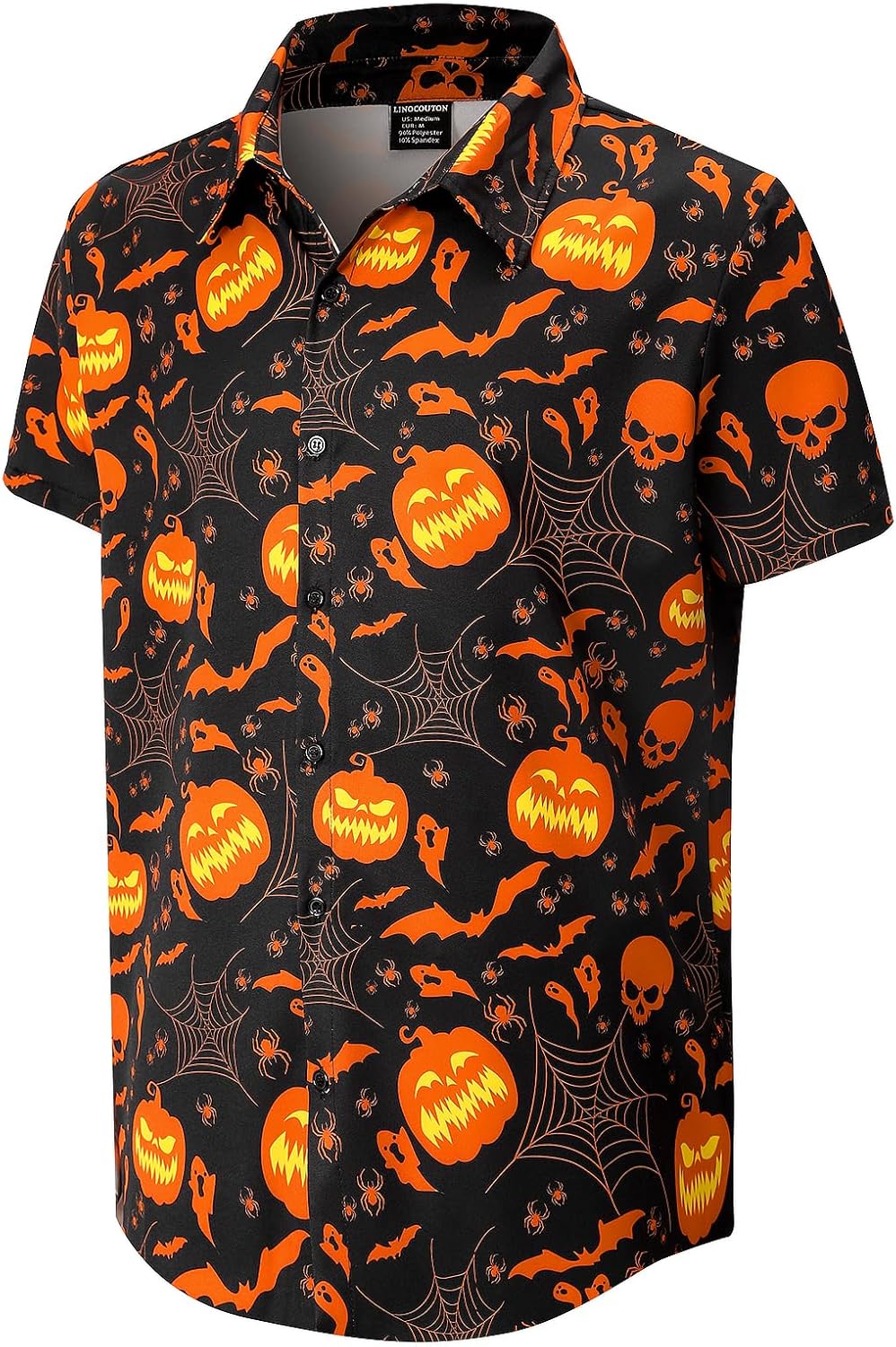 Herren Halloween Shirt Kostüm Kurzarm Knopf Nach Oben Hemd XL Kürbis, XL Kürbis