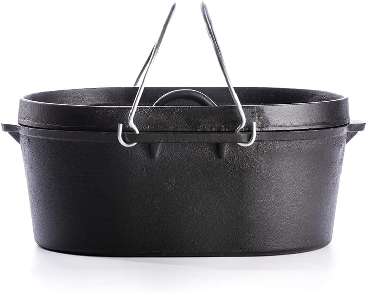 Valhal Outdoor Feuertopf 9L (Dutch Oven) - Gusseisen - Oval, ohne Füsse, Grilldeckel