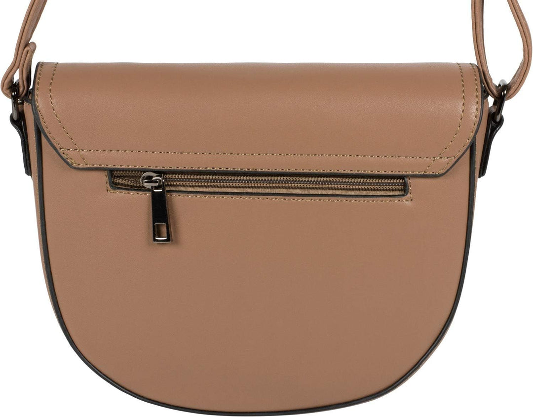 styleBREAKER Damen halbrunde Saddle Bag Umhängetasche einfarbig, Stift Verschluss und Kette, Schulte