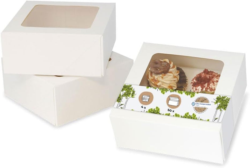 BIOZOYG 4er Cupcake Muffin Box Karton mit grossem Sichtfenster inkl. Einlage I 50 Stück Patisseriesc