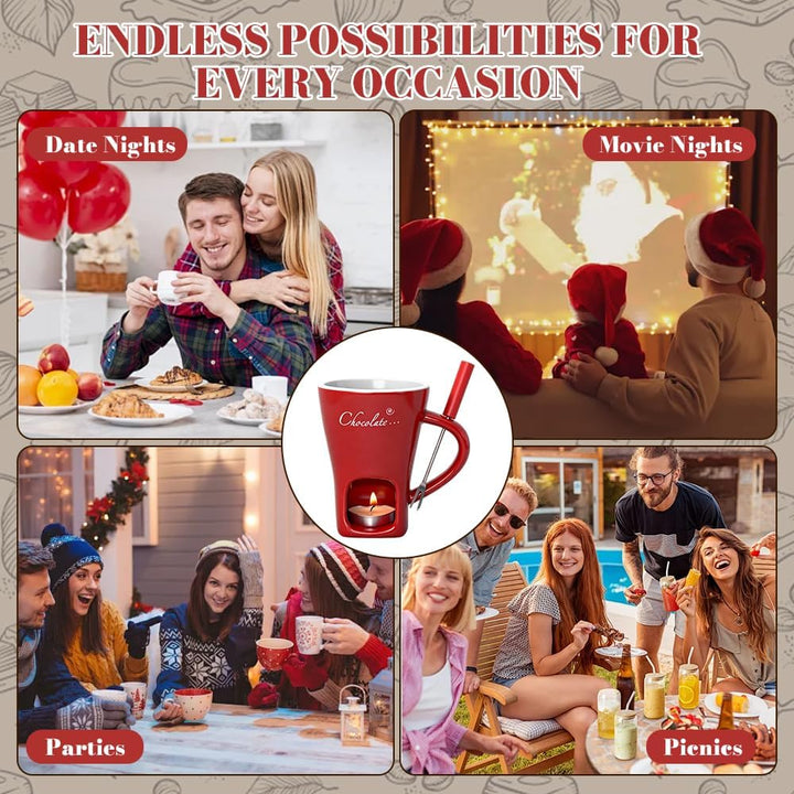 Schokofondue Tasse Set, Keramik Schokoladenfondue Tasse mit Gabel, 130ML Schoko Fondue Tassen, Persö