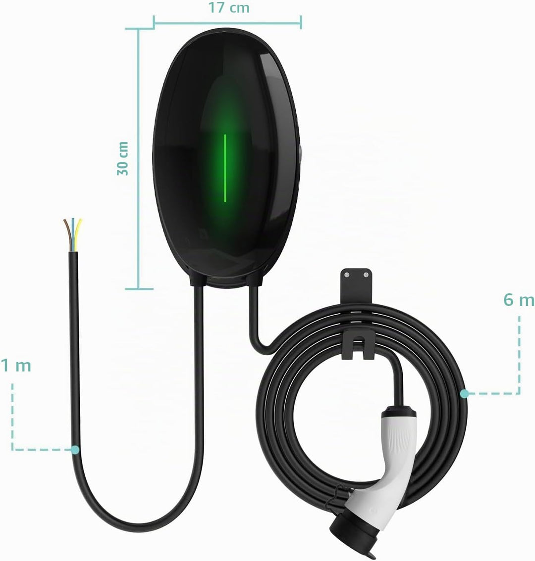 EV Ladegerät Wandhalterung mit 11KW Typ 2, 16A 3-Phasen Heim Ladestation Wallbox, 6m Ladekabel und T