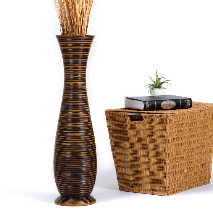 Leewadee Grosse Bodenvase für Dekozweige hohe Standvase Design Holzvase, Holz, 70 cm, Braun 70 cm Br