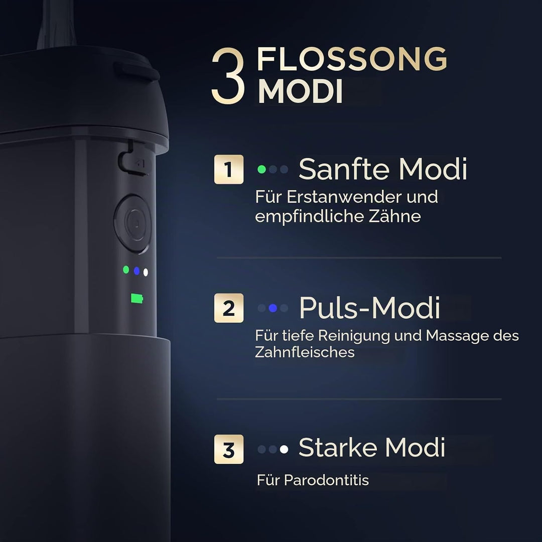 Munddusche (Mini Tragbar) Kabellos Elektrische Zahnreinigung,Versenkbarer Wassertank/3 Modi Water Fl