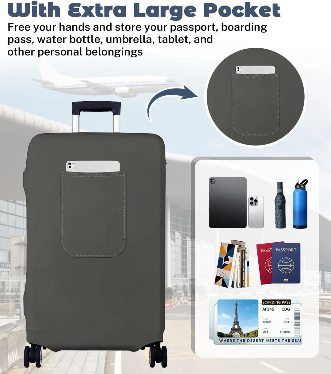 Morbuy Elastisch Kofferschutzhülle, Gross Kofferhülle Grau mit Reissverschluss, Suitcase Luggage Cov