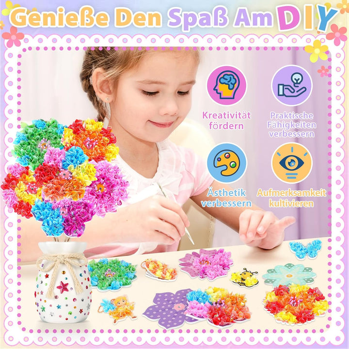 Aragallant 16 Stück Bastelset Kinder ab 4 5 6 7+ Jahre, Poke Art Basteln Mädchen - Mit Vase & 8 Blum