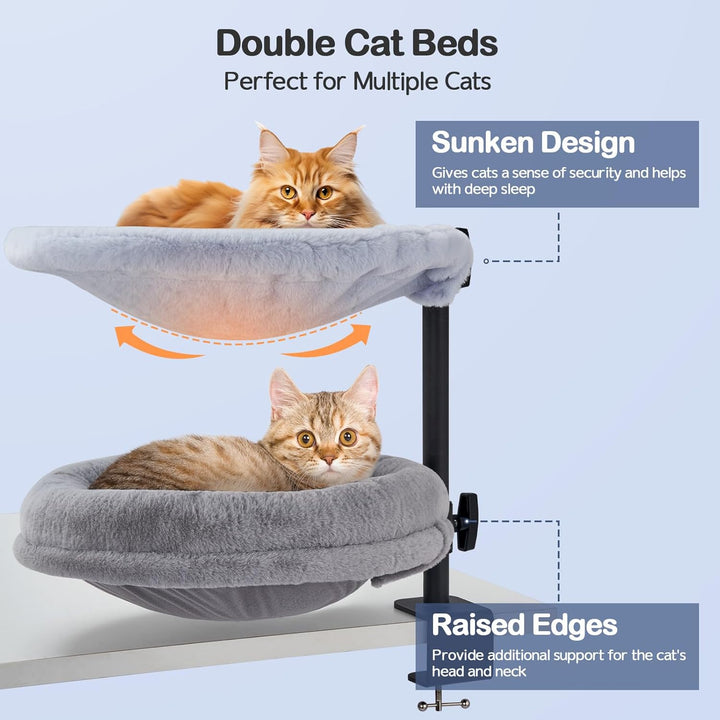 Odoland Doppel Katzenbett für Schreibtisch, 360° drehbare, Verstellbare Katzen Schreibtisch Bett für