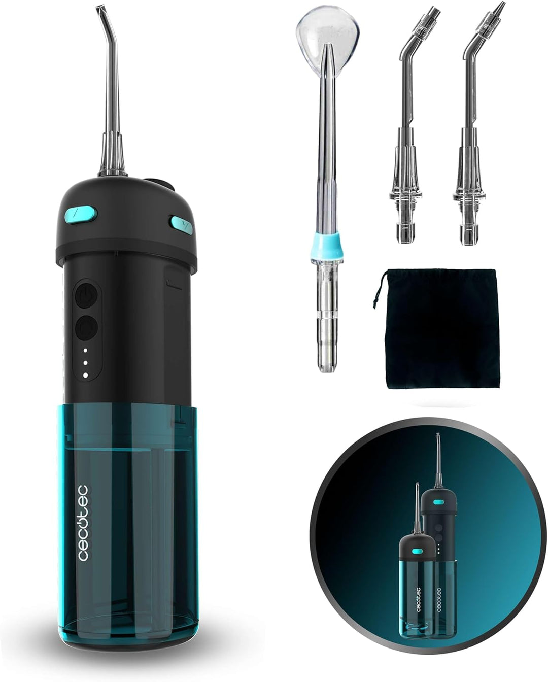 Cecotec Tragbares Akku-Zahnbürsten Irrigator - Zahnreiniger mit 3 Düsen ToothCare Jet Fresh. 1200 U/