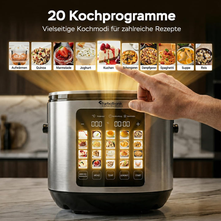 TurboTronic Multikocher 5L Kapazität 20 Programme 860W Elektrischer Schon- und Dampfgarer &amp; Reiskoch