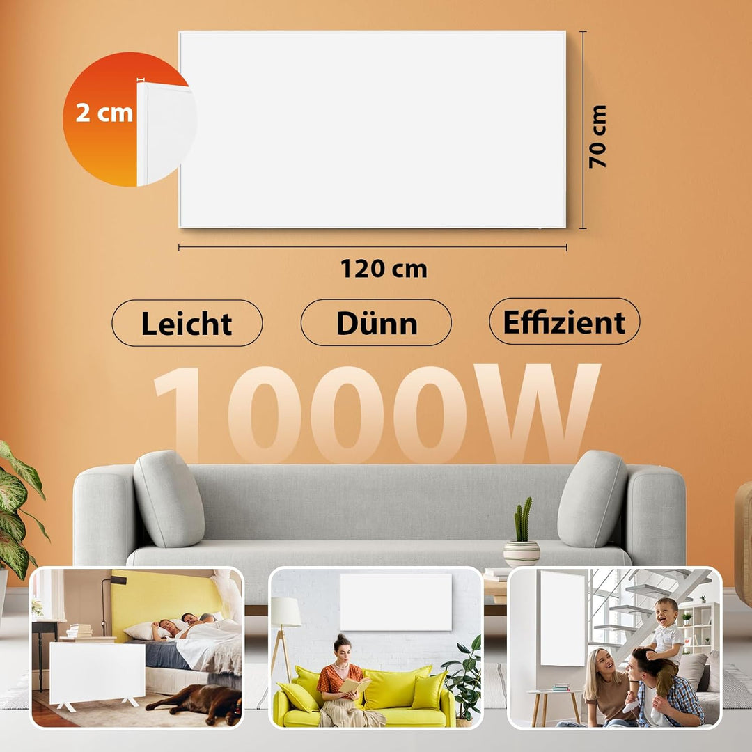 Infrarotheizung WiFi-Steuerung 1000 W – Bodenstehend, an der Wand montiert, Infrarot-Heizung energie
