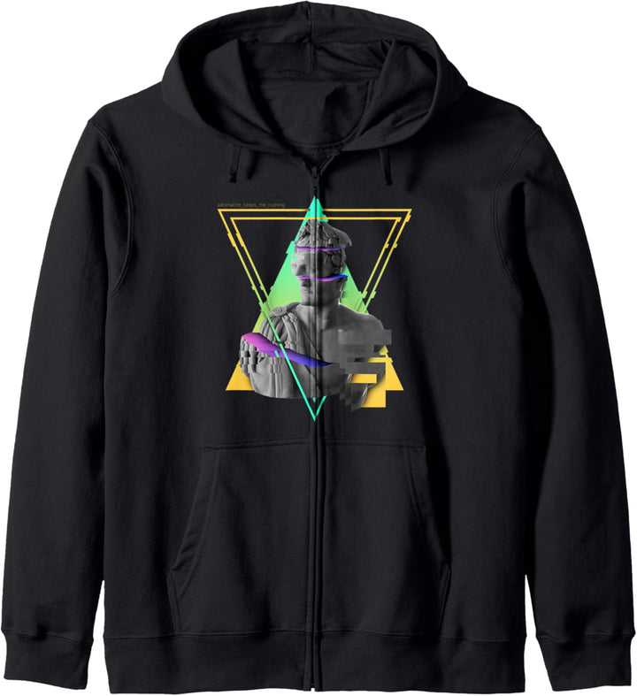 Bunte Glitch Statue l Japanische Retro Vaporwave Kunst Kapuzenjacke