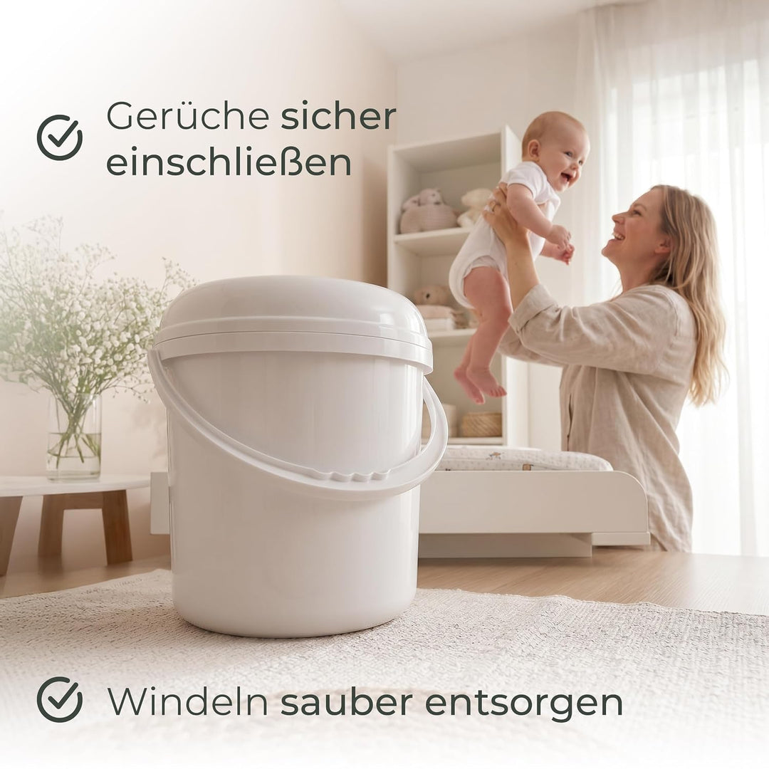 Novaliv Windeleimer geruchsdicht 20 L – grosser Windelmülleimer ohne Kassette mit Deckel &amp; Griff für