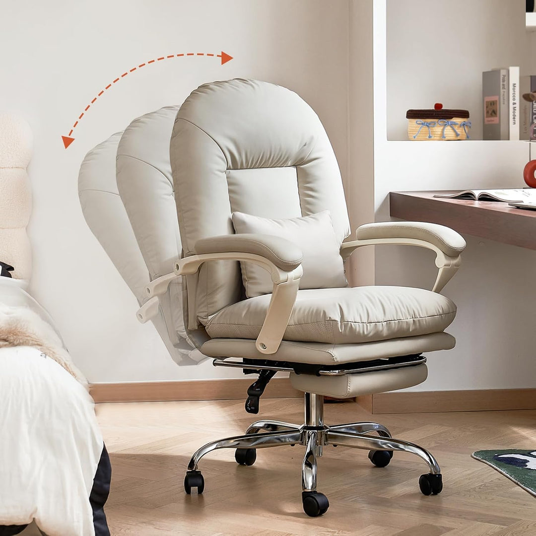 EMIAH Ergonomischer Bürostuhl mit Fussstütze, Verstellbarer Schreibtischstuhl PU Leder, Bequeme Mode