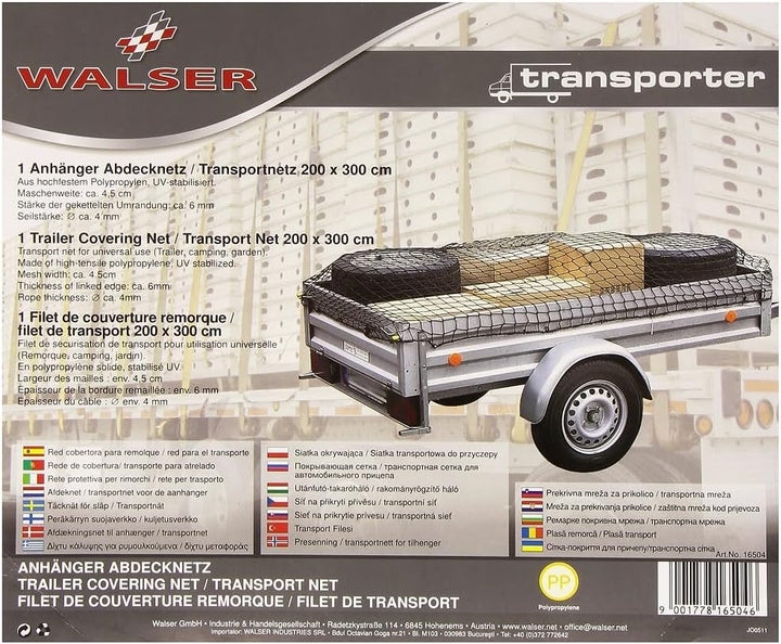 WALSER Transportnetz 200x300cm, elastisches Ladungssicherungsnetz, Anhängernetz 3mm Stärke, Gepäckne