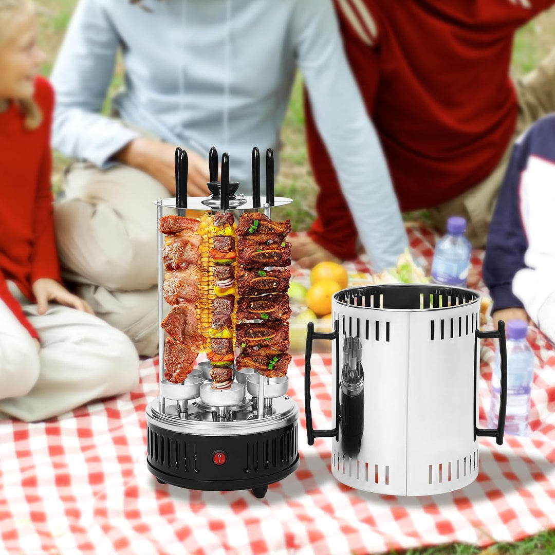 1000W Vertikaler Elektrogrill, Schaschlikgrill Tischgrill Dönergrill mit 6 Spiesse Kebab BBQ Elektri