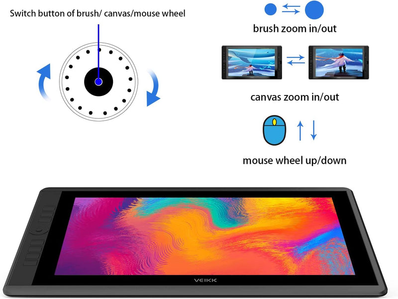 VK1560Pro Grafiktablett mit Display, VEIKK 15,6 Zoll IPS HD Grafikmonitor Zeichentablett mit 8192 Pa