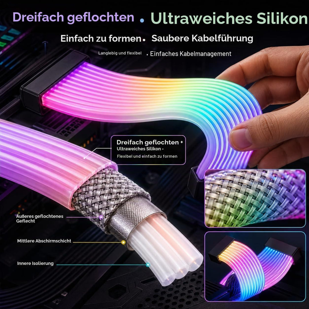 24 Pin zu 24 Pin PSU -Kabel, ARGB Stromkabel für Grafikkarte, 5V ARGB Beleuchtung Sync PC Case Decor