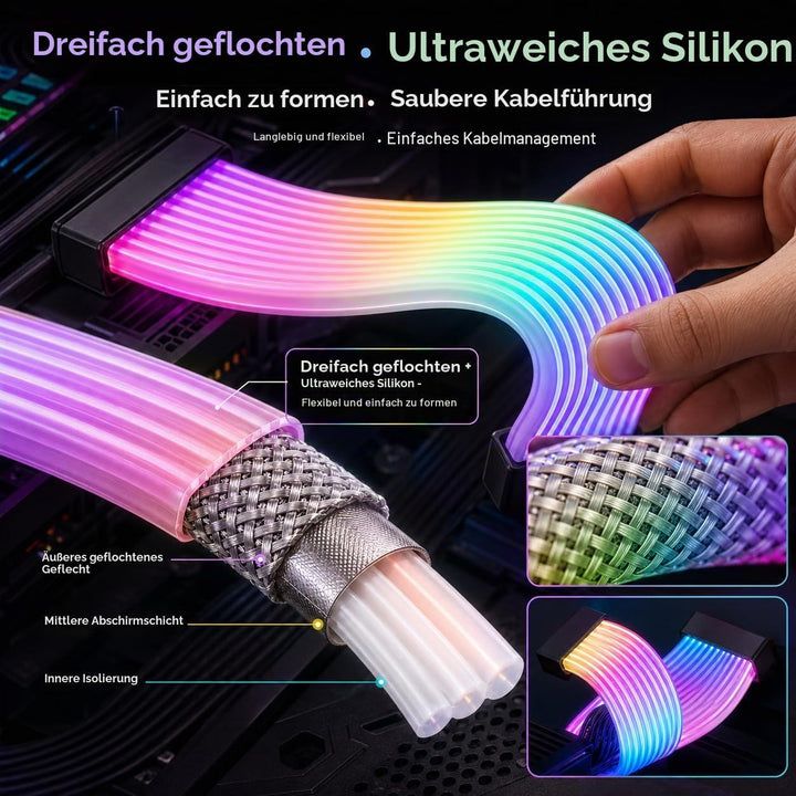 24 Pin zu 24 Pin PSU -Kabel, ARGB Stromkabel für Grafikkarte, 5V ARGB Beleuchtung Sync PC Case Decor
