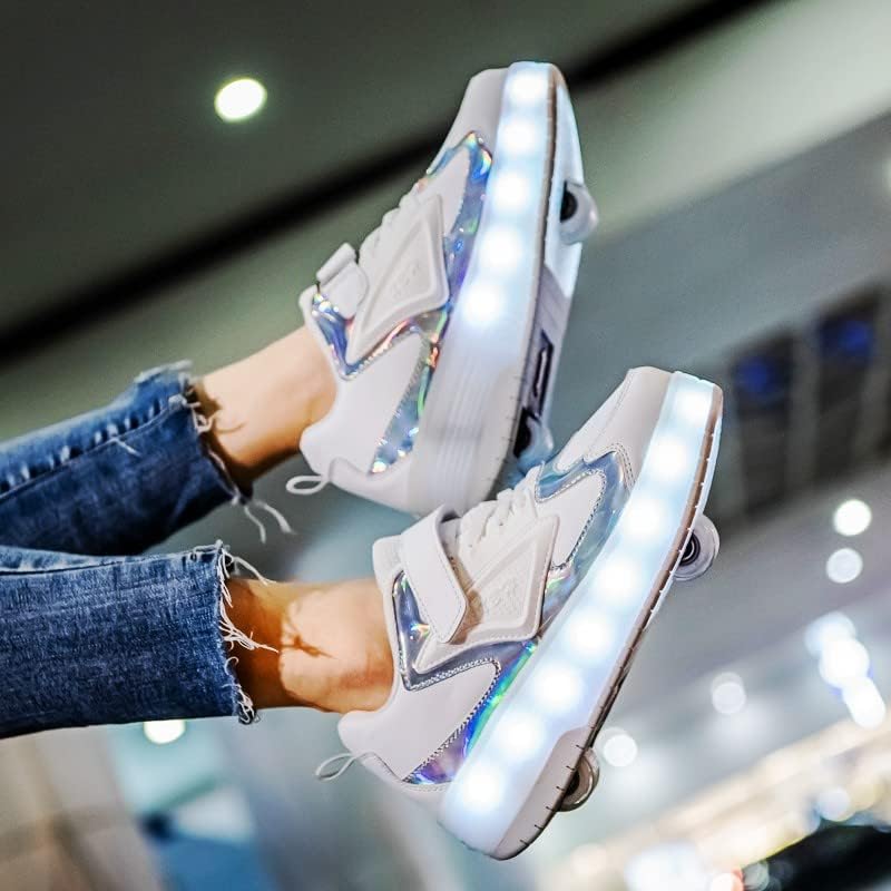 Kinderroller mit LED Licht | Automatisch Einziehbar & Abnehmbare Vorderreifen | Outdoor-Spiel-Schuhe