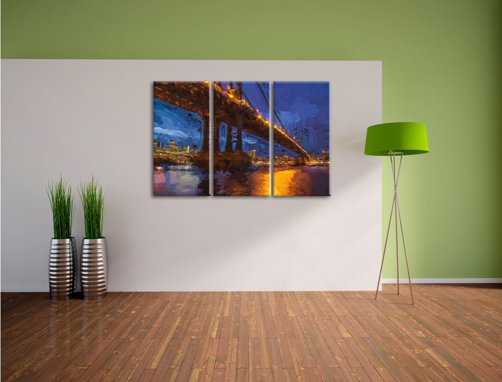 Pixxprint Manhatten Brücke New York Kunst als Leinwandbild/Grösse: 3 Teilig (120x80 cm) cm/Wandbild/