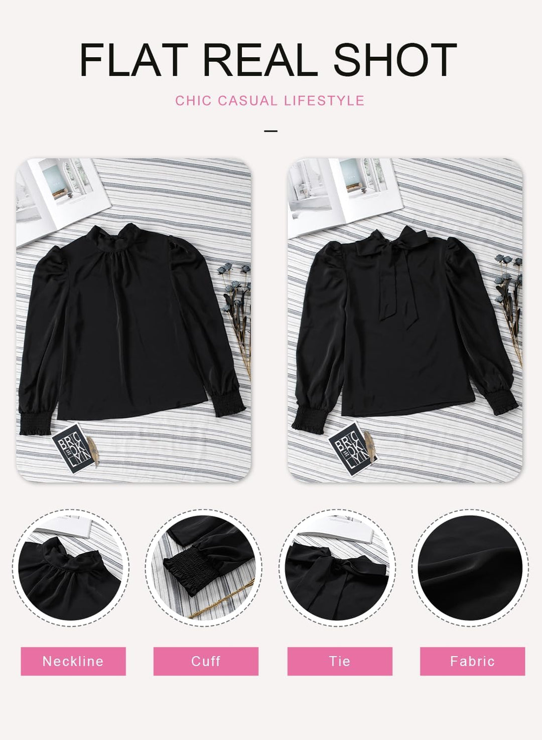 Dokotoo Damen Bluse Elegant Business Chiffonbluse Einfarbig Stehkragen Puffärmel Oberteil Tops S-XXL