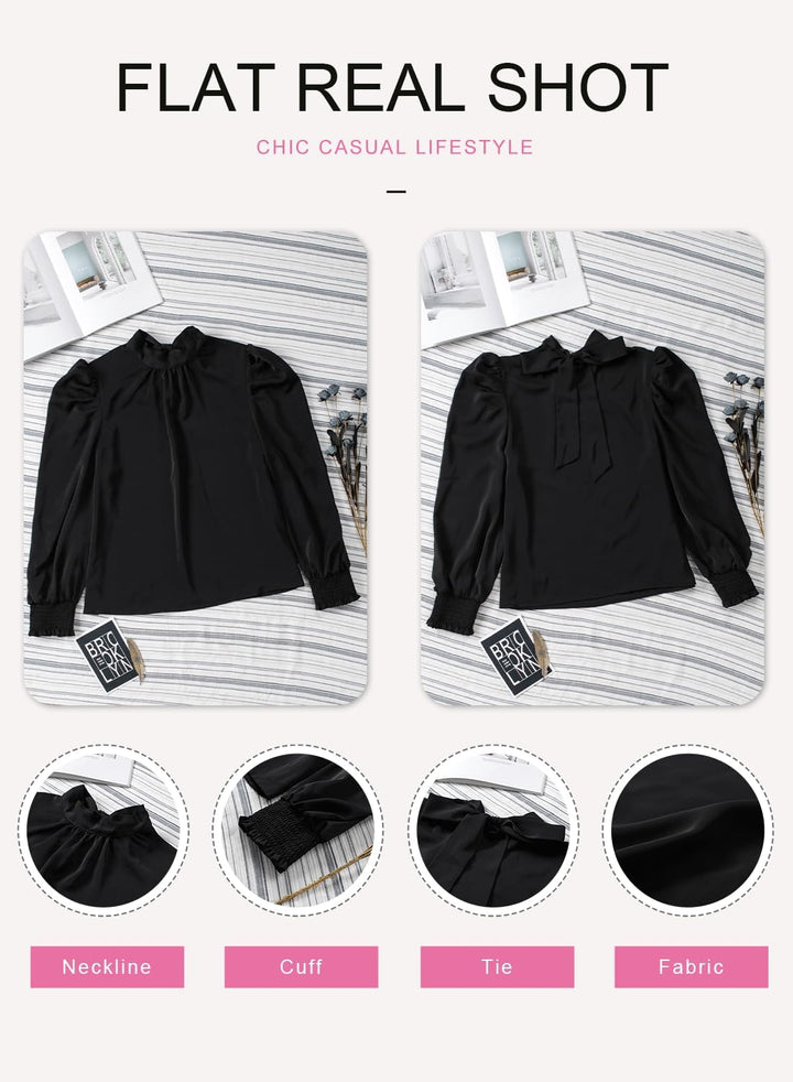 Dokotoo Damen Bluse Elegant Business Chiffonbluse Einfarbig Stehkragen Puffärmel Oberteil Tops S-XXL