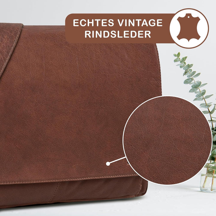 STILORD 'Tom' Vintage Leder Umhängetasche für Studium Uni Büro Arbeit 15 Zoll Laptoptasche DIN A4 Sc