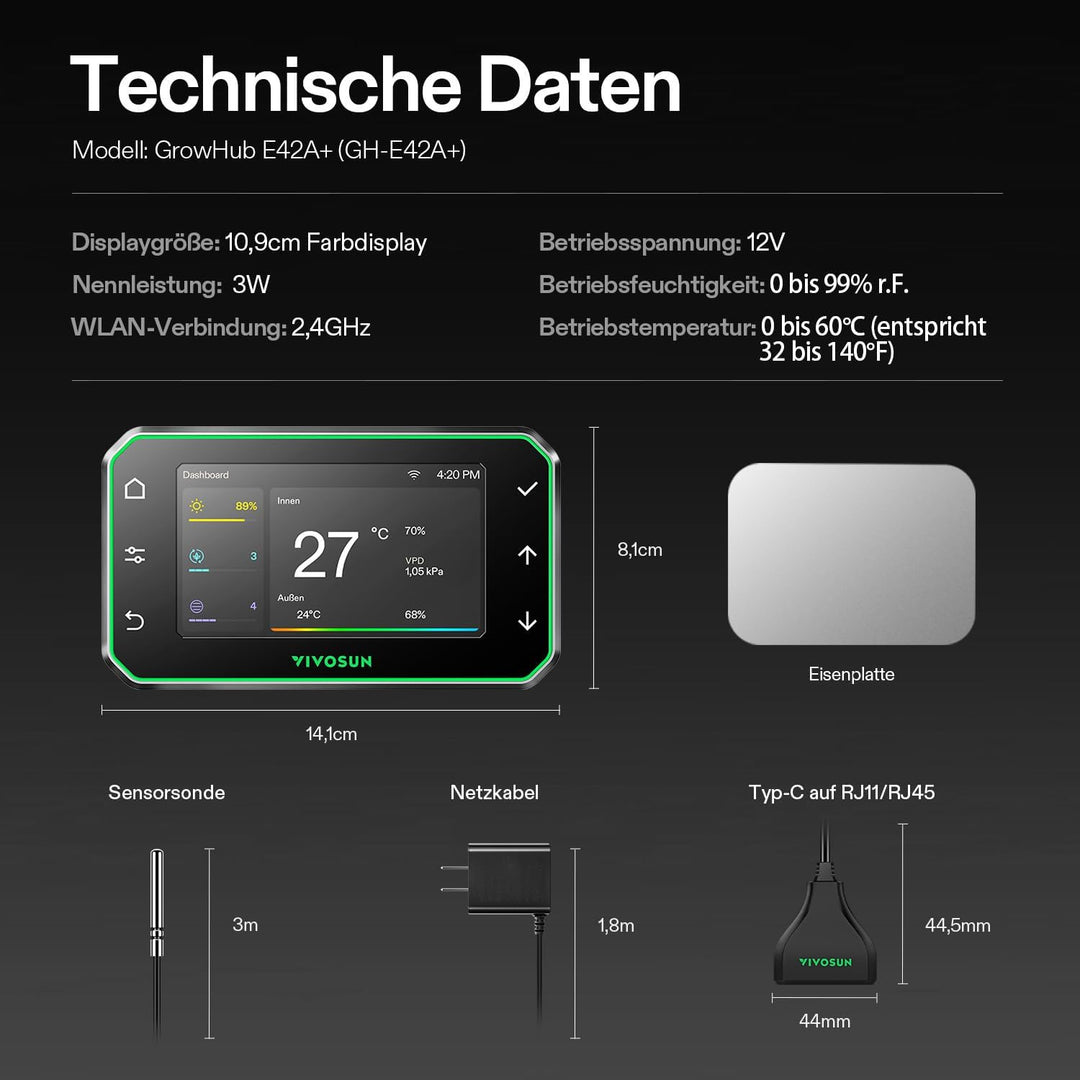 VIVOSUN GrowHub Controller E42A+ für Growzelte, Smart WiFi-Controller für Temperatur, Luftfeuchte un