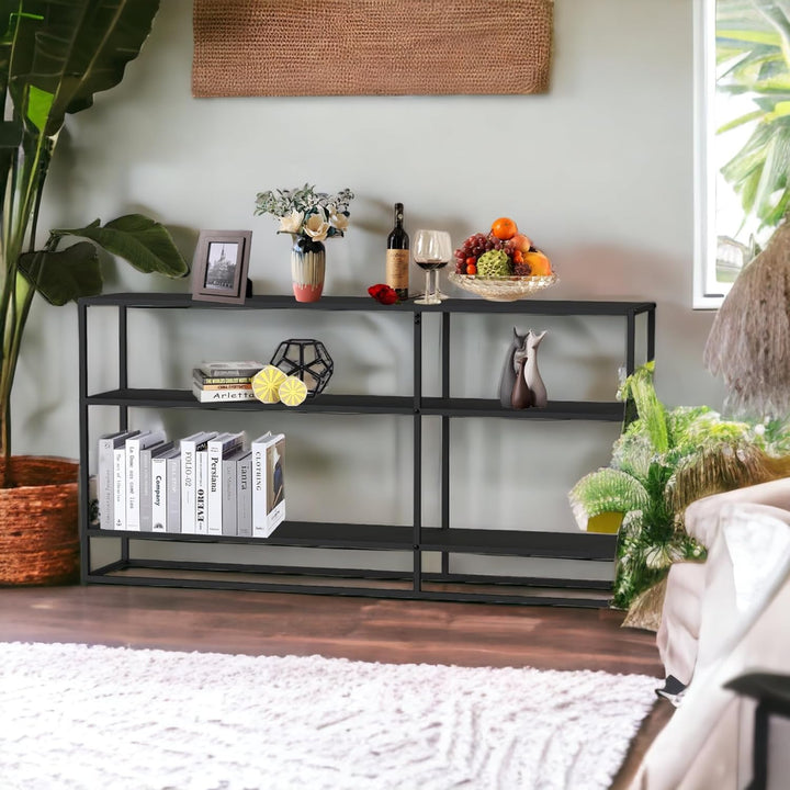 DanDiBo Konsolentisch Metall Schwarz Schmal mit 3 Ebenen Modern 140x70x25 cm Regal Stehend Standrega
