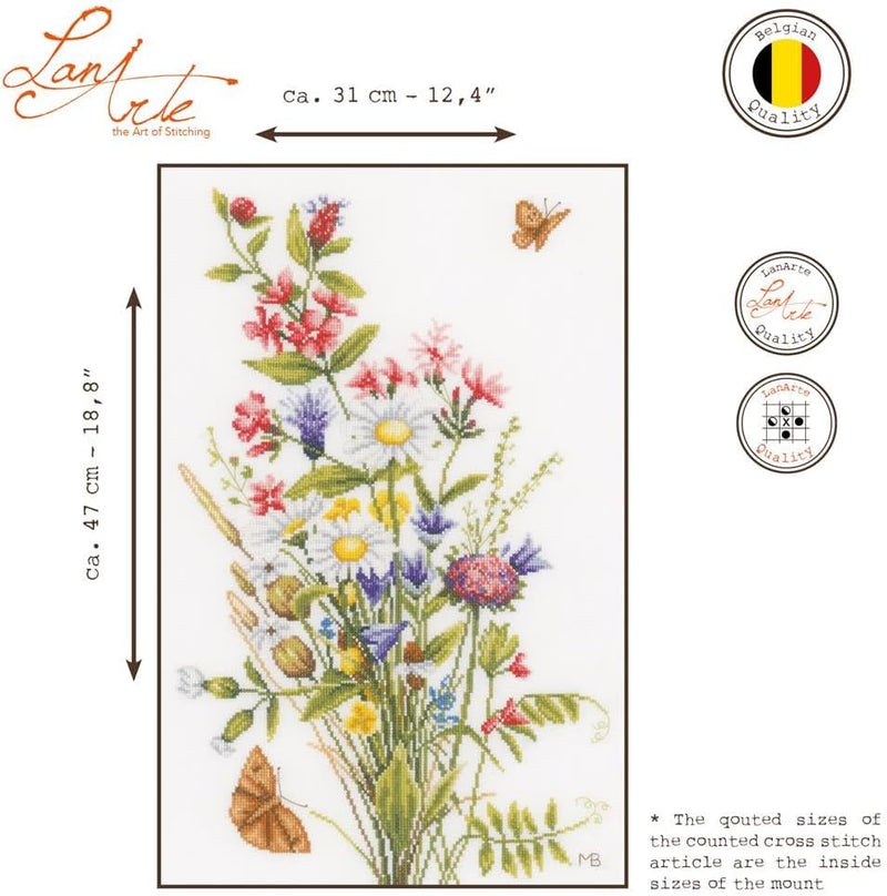 Lanarte Zählmusterpackung Feld- und Wiesenblumen Zähls Kreuzstichpackung, Baumwolle, Mehrfarbig, 31