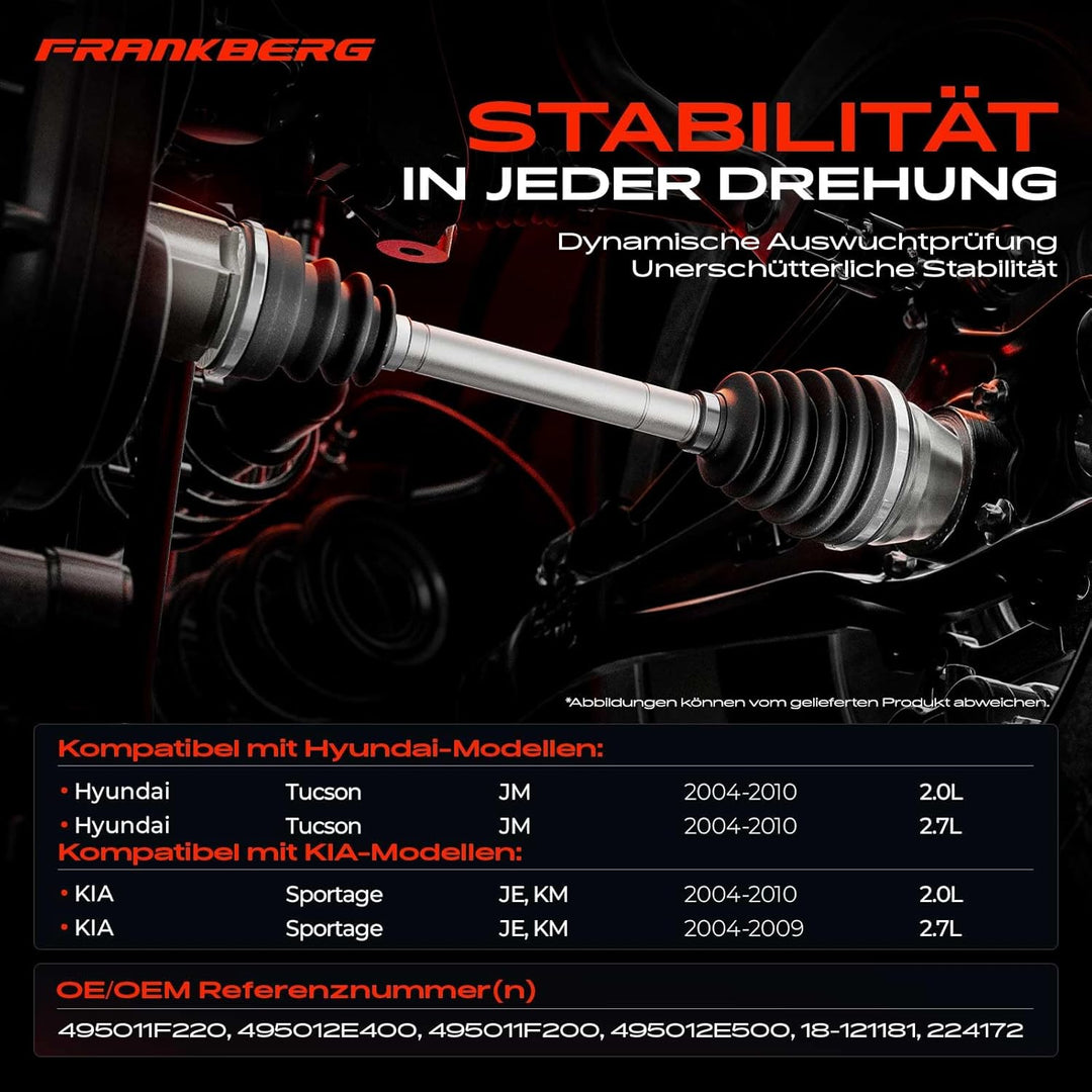Frankberg Antriebswelle Vorne Links Kompatibel mit Tucson JM 2.0L 2.7L 2004-2022 Sportage JE KM 2.0L