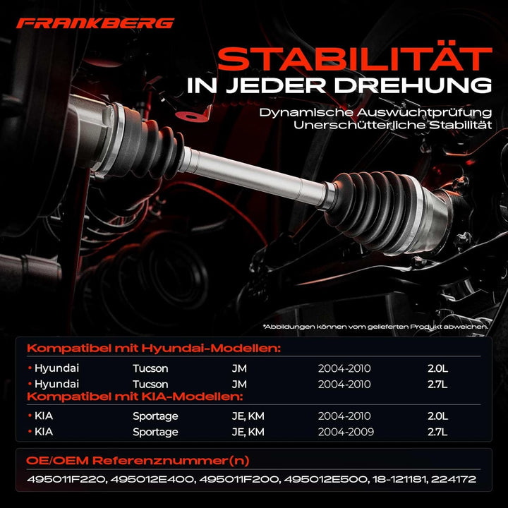 Frankberg Antriebswelle Vorne Links Kompatibel mit Tucson JM 2.0L 2.7L 2004-2022 Sportage JE KM 2.0L