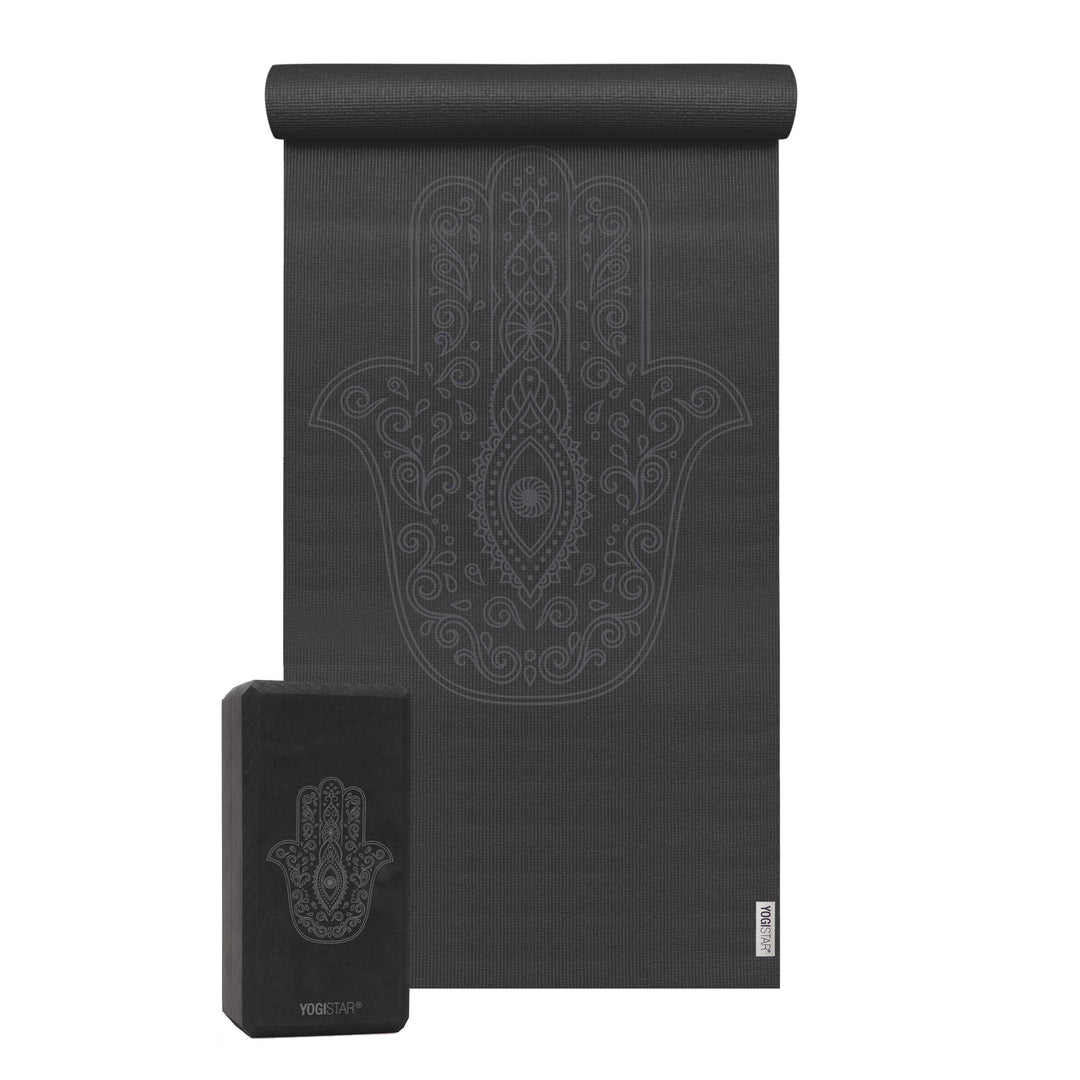 Yoga-Set Starter Edition - Hand of Fatima (yogamatte + 1 Yogablock) Schwarz, Schwarz