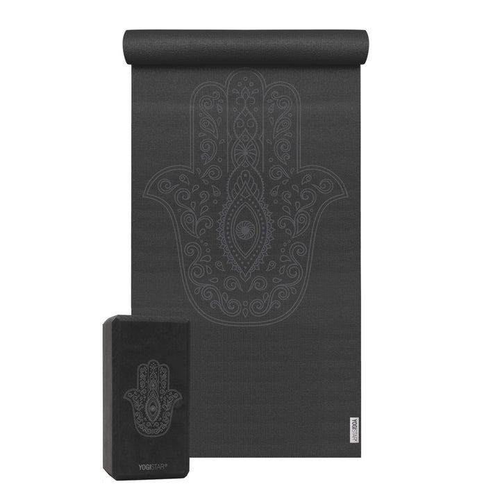 Yoga-Set Starter Edition - Hand of Fatima (yogamatte + 1 Yogablock) Schwarz, Schwarz