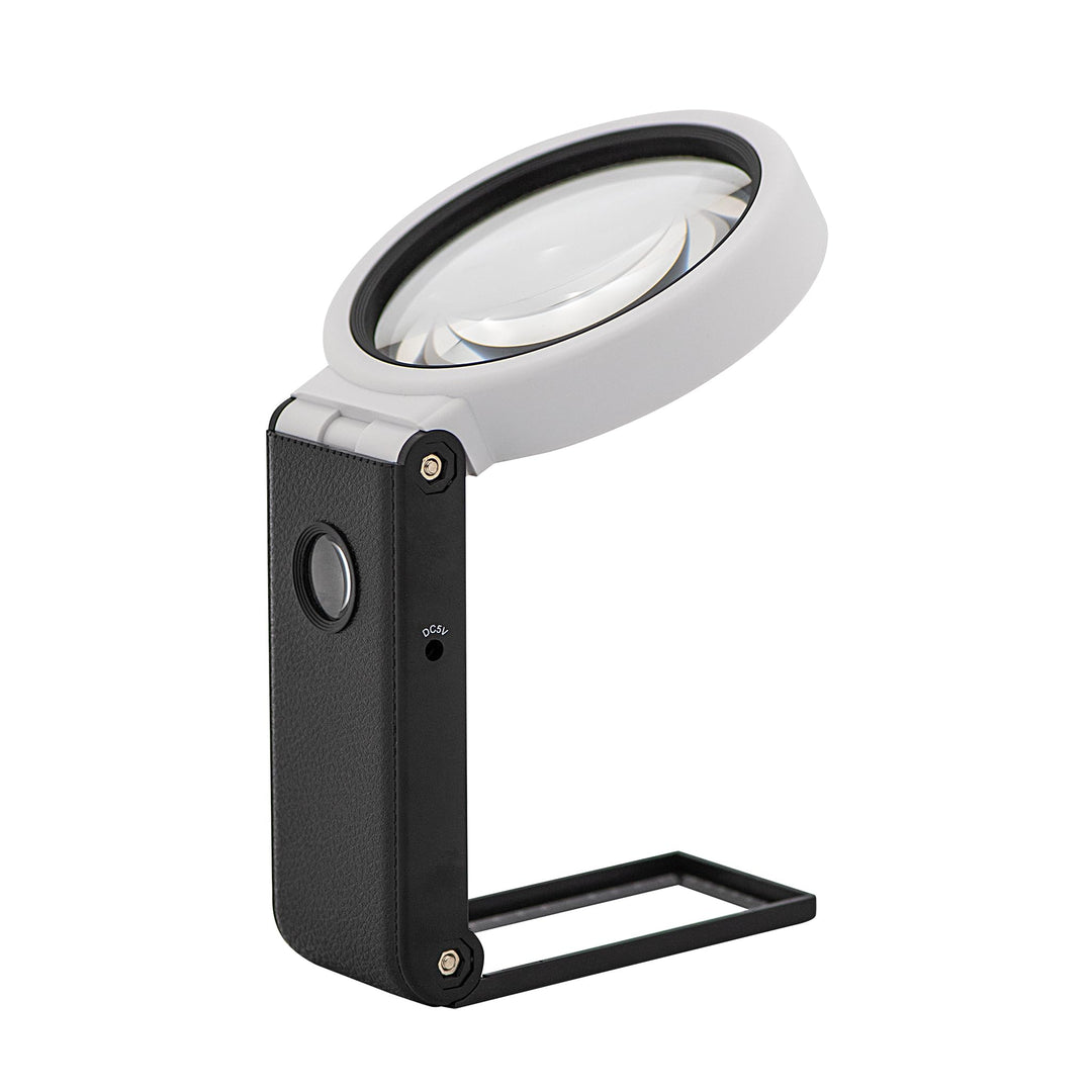 WEDO LED-UV-Handlupe mit ausklappbarem Standfuss inkl. Batterien & USB-Kabel, grosses 9 cm Sichtfeld