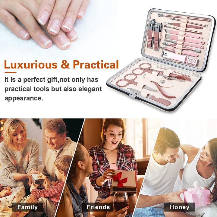 Leipple Maniküre Set Professionelles Nagelknipser Kit Pediküre Kit -18 stücke Pflegeset aus Edelstah