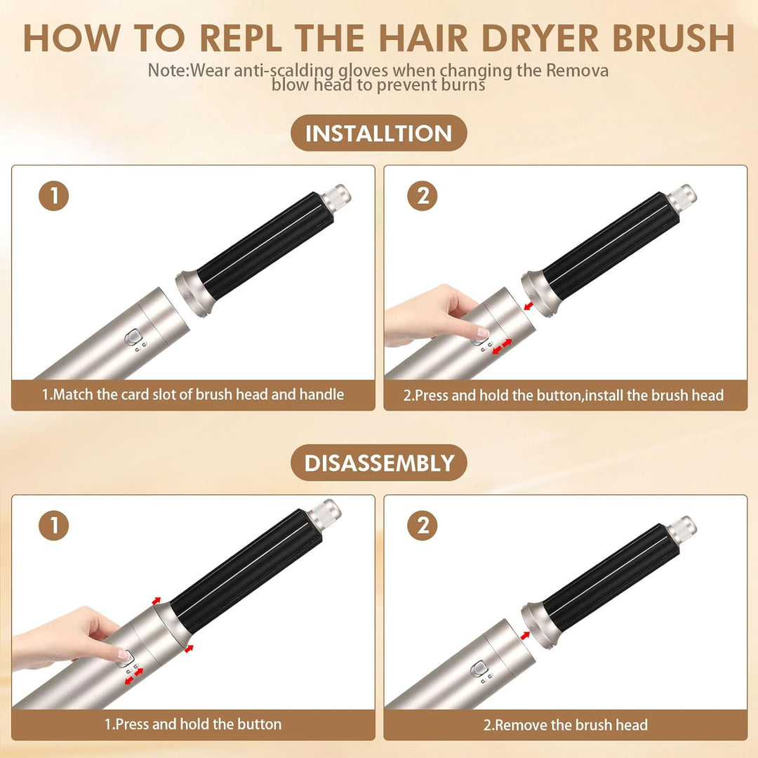 Aofesel Air Styler 6 in 1 Auto Lockenstab, 1200 W Magic Styler mit Haartrockner, Blasbürste, Föhnbür