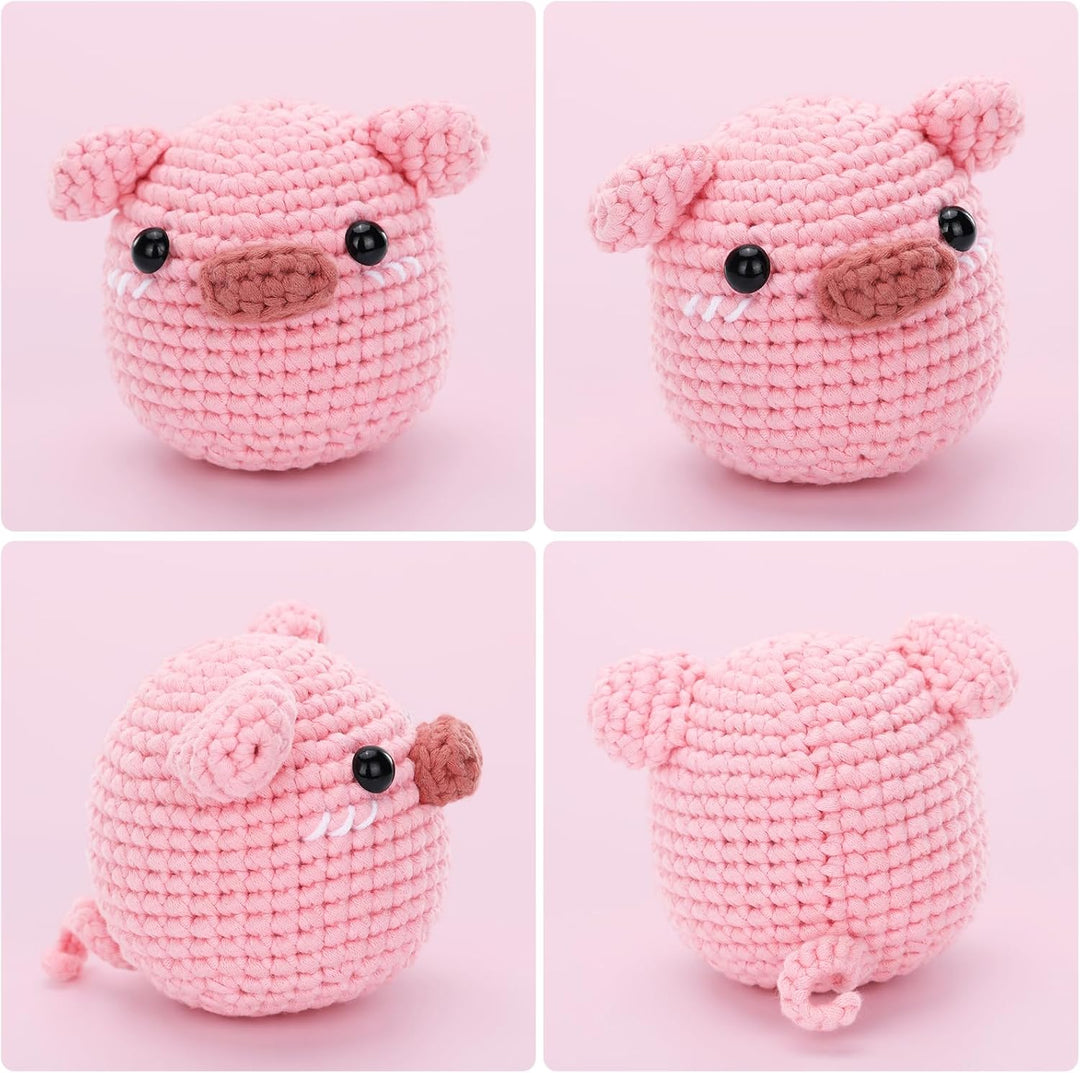CrochetBox Komplettes Häkelset für Anfänger, Schwein Häkelset, Video-Tutorial einbeziehen, Anleitung