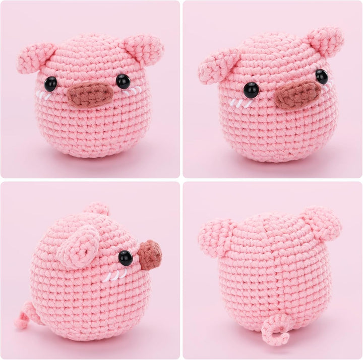 CrochetBox Komplettes Häkelset für Anfänger, Schwein Häkelset, Video-Tutorial einbeziehen, Anleitung
